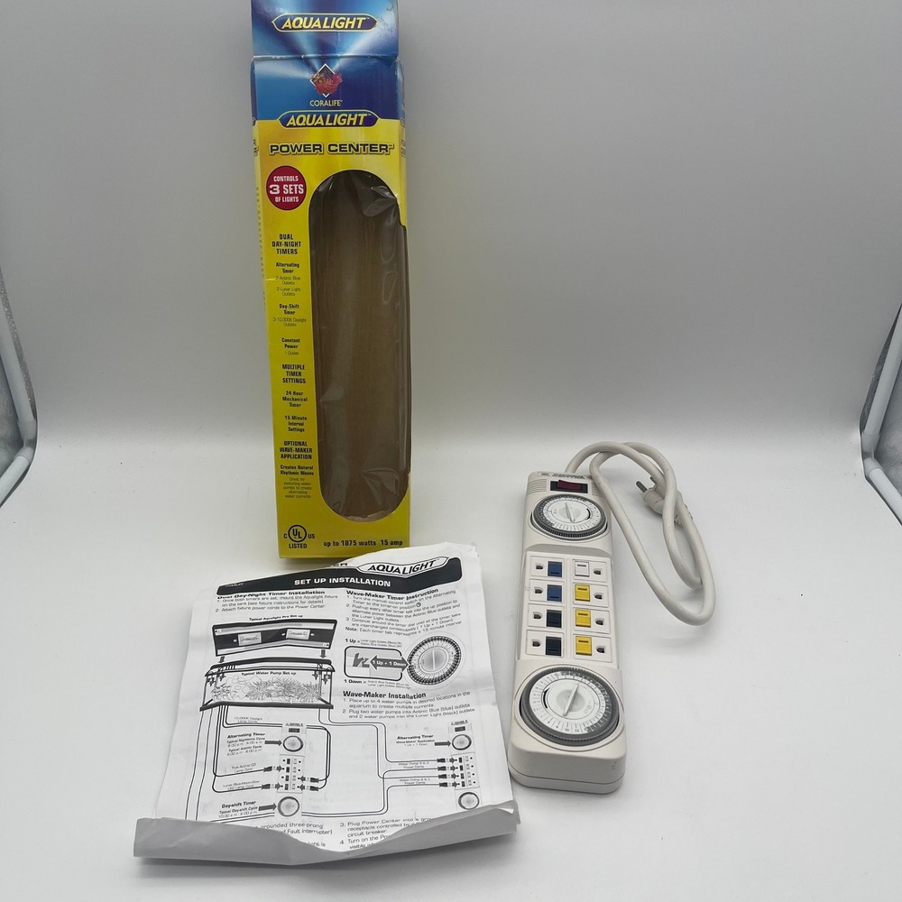 Coralife Aqualight Power Center Dual Day Night Timer Aquarium Power Strip 01611